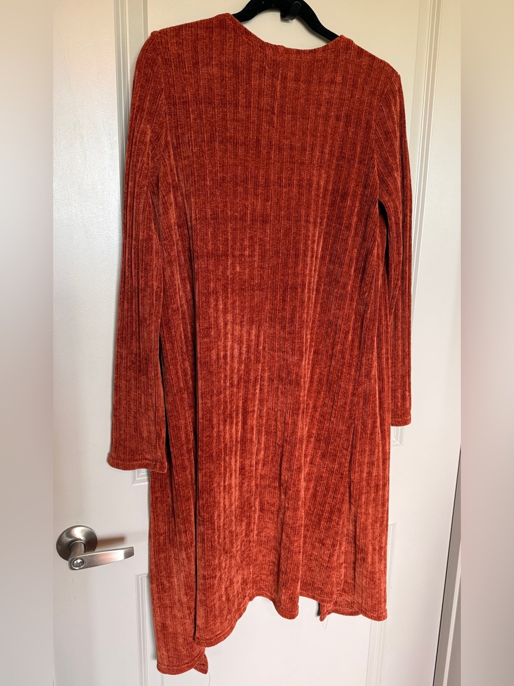 Open-Front Longline Ribbed Cardigan - Rust - Picture 4 of 7